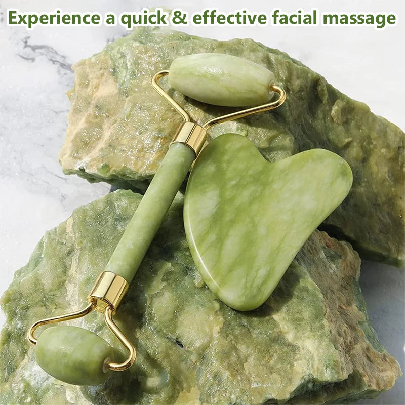 Gua Sha Jade Roller – Face, Neck & Eye Massager for Lifting & Skin Care