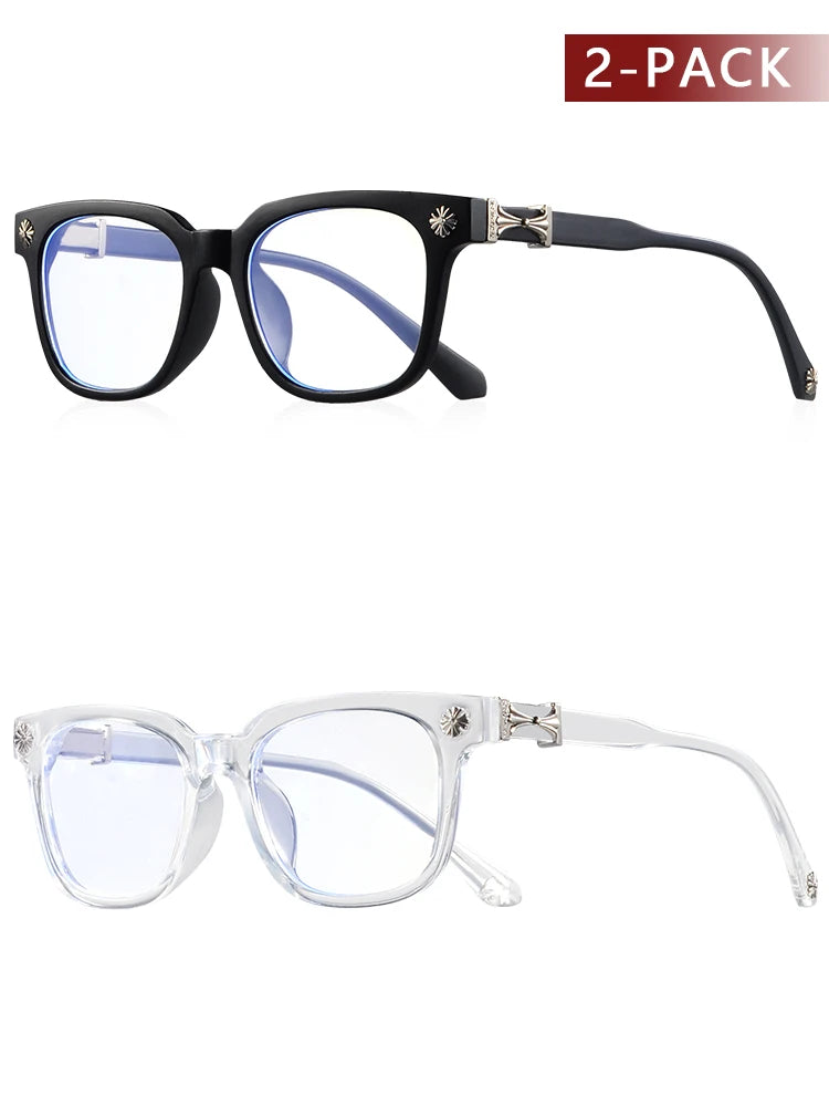 CRIXALIS 2-Pack Square Anti Blue Light Glasses – Black & Transparent Frames for Men & Women
