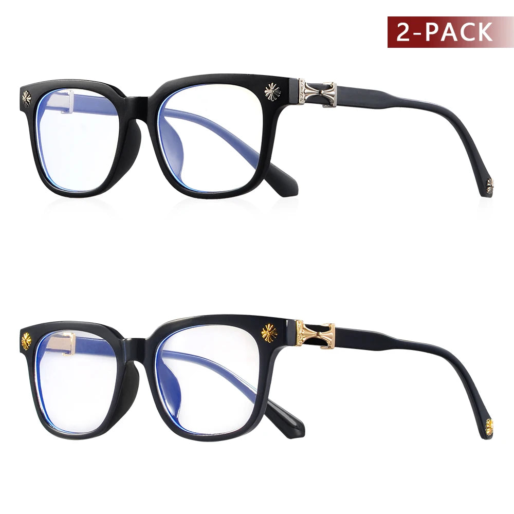 CRIXALIS 2-Pack Square Anti Blue Light Glasses – Black & Transparent Frames for Men & Women