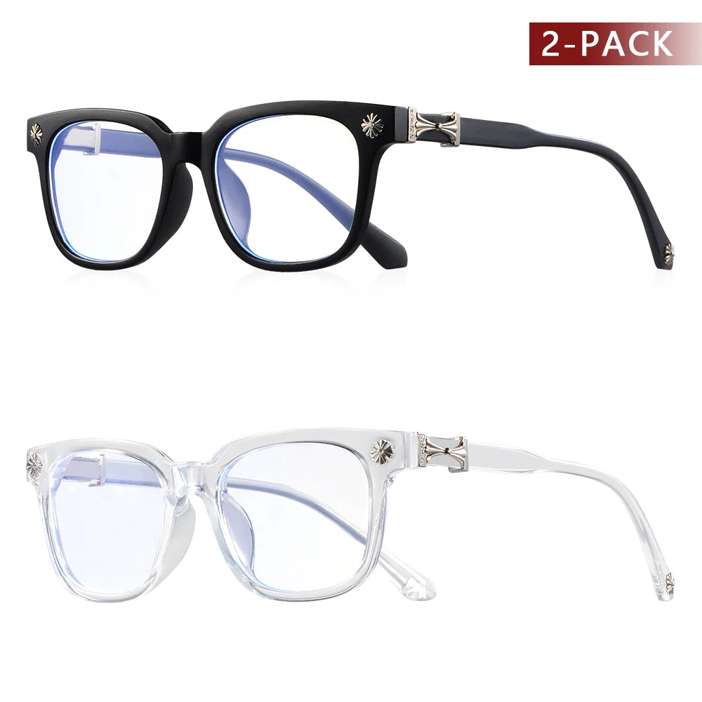 CRIXALIS 2-Pack Square Anti Blue Light Glasses – Black & Transparent Frames for Men & Women
