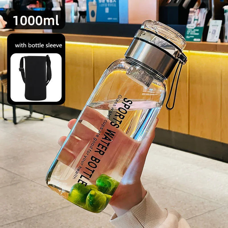 1.0L Large Glass Water Bottle with Cloth Sleeve – Borosilicate Glass Tea Infuser & Portable Outdoor Bottle