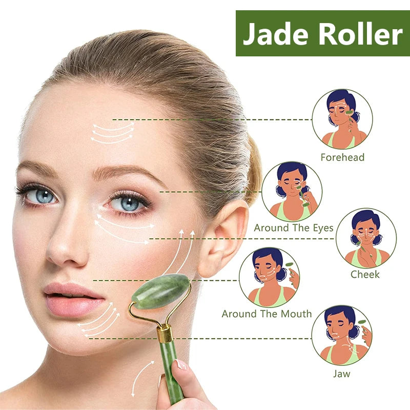 Gua Sha Jade Roller – Face, Neck & Eye Massager for Lifting & Skin Care