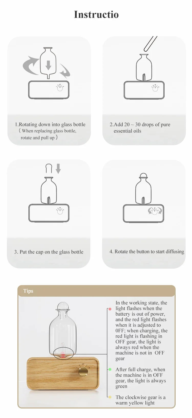 Nebulizing Essential Oil Diffuser – Battery Operated, Wood & Glass for Home & Office