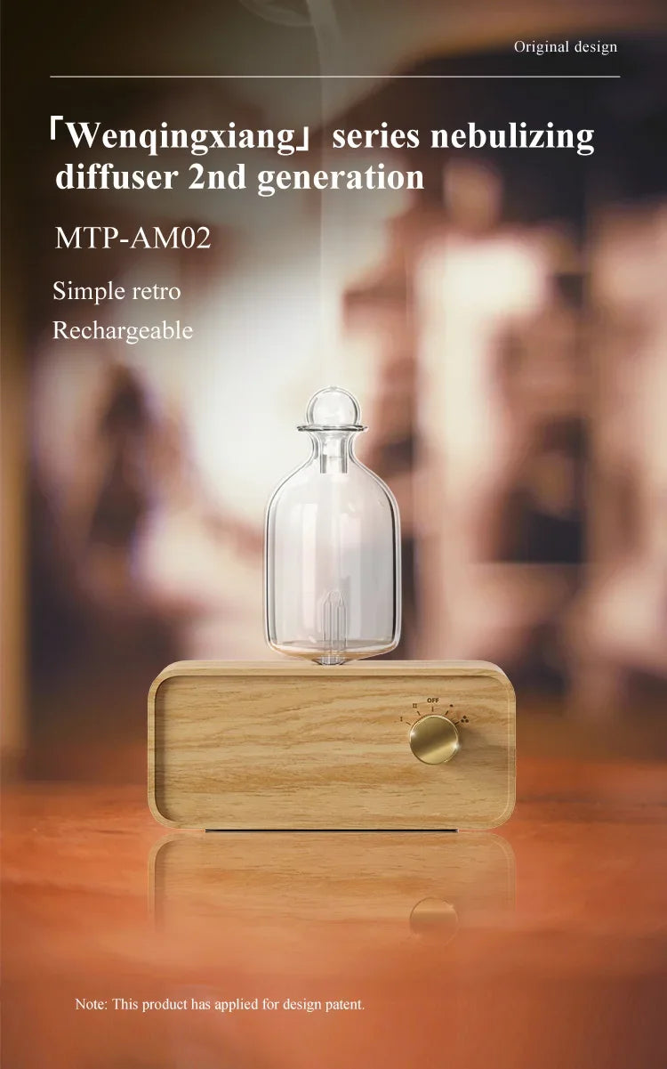 Nebulizing Essential Oil Diffuser – Battery Operated, Wood & Glass for Home & Office