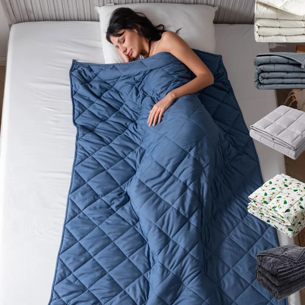 15lbs Weighted Blanket for Adults – Double-Sided Cotton with Glass Beads