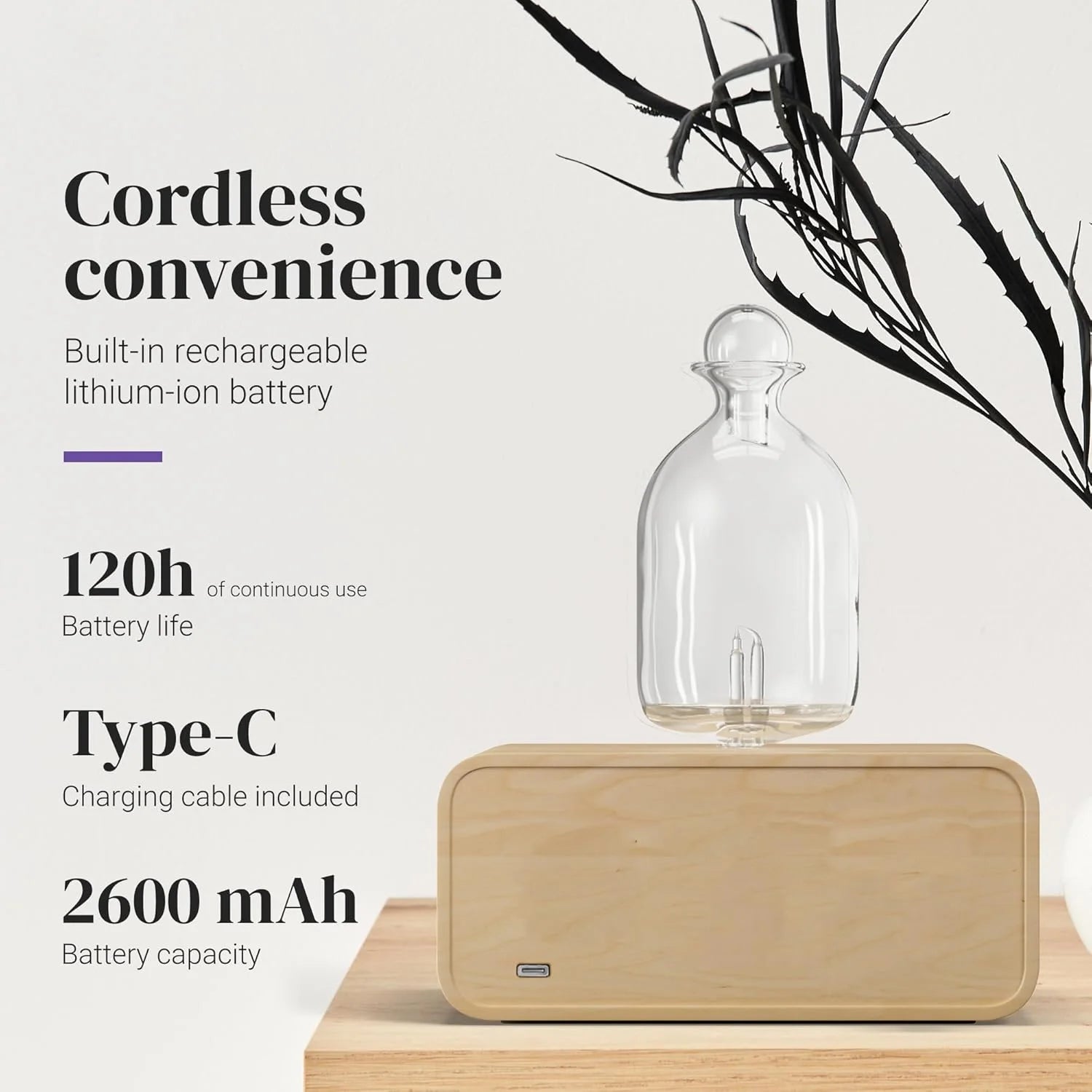 Nebulizing Essential Oil Diffuser – Battery Operated, Wood & Glass for Home & Office