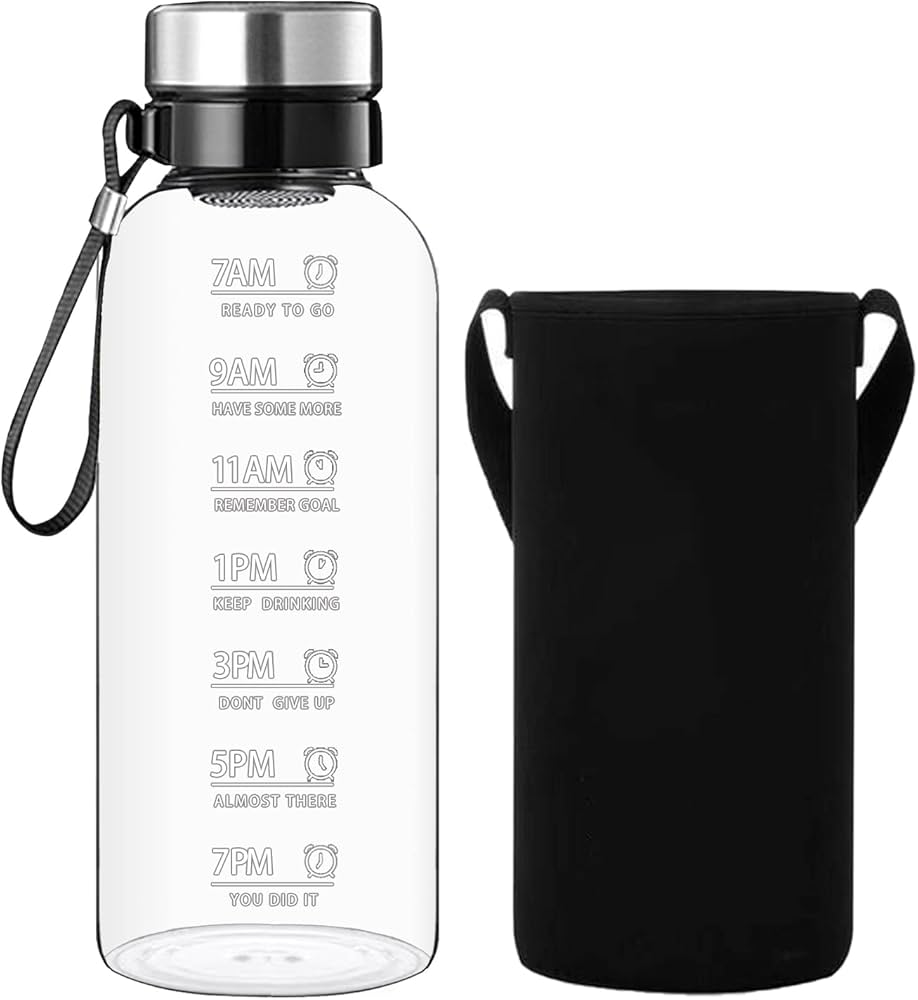 1.0L Large Glass Water Bottle with Cloth Sleeve – Borosilicate Glass Tea Infuser & Portable Outdoor Bottle
