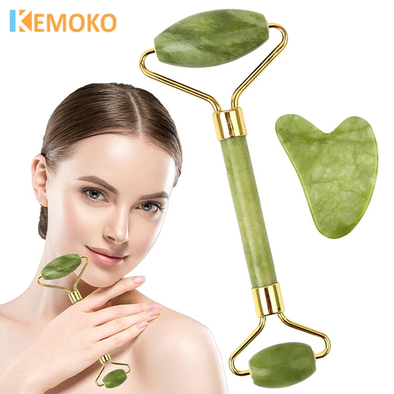Gua Sha Jade Roller – Face, Neck & Eye Massager for Lifting & Skin Care
