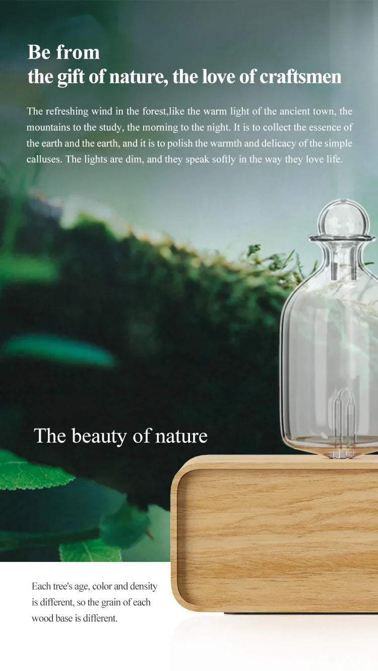 Nebulizing Essential Oil Diffuser – Battery Operated, Wood & Glass for Home & Office