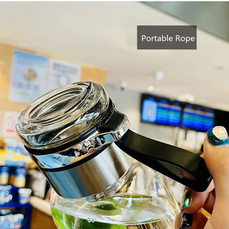 1.0L Large Glass Water Bottle with Cloth Sleeve – Borosilicate Glass Tea Infuser & Portable Outdoor Bottle
