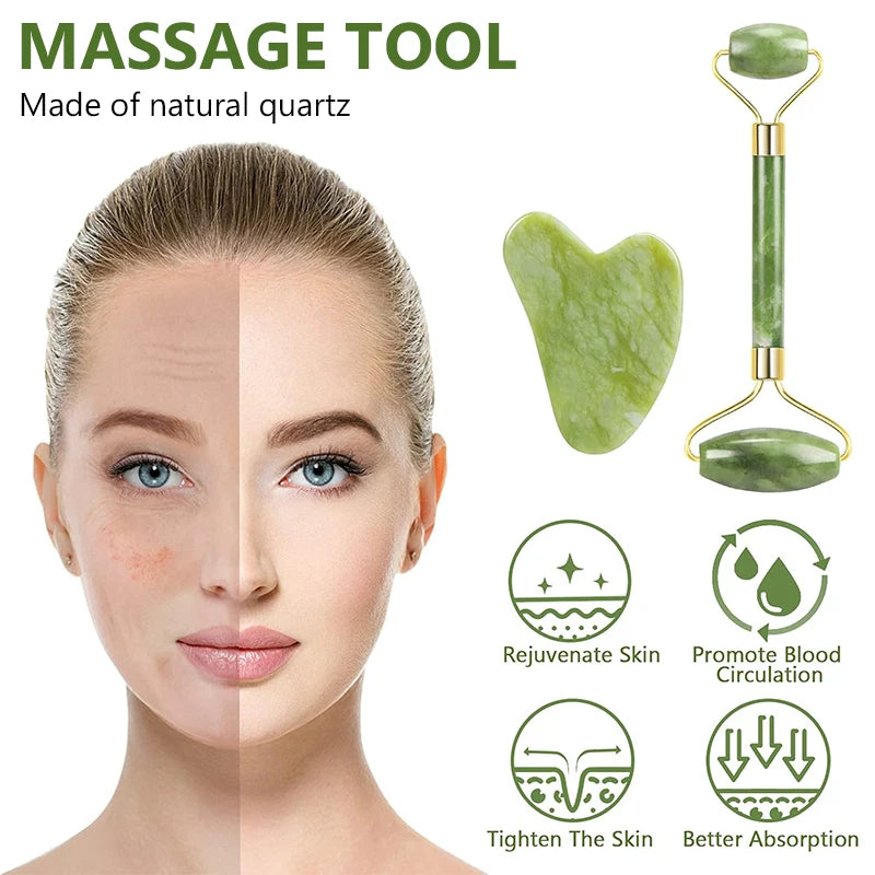 Gua Sha Jade Roller – Face, Neck & Eye Massager for Lifting & Skin Care
