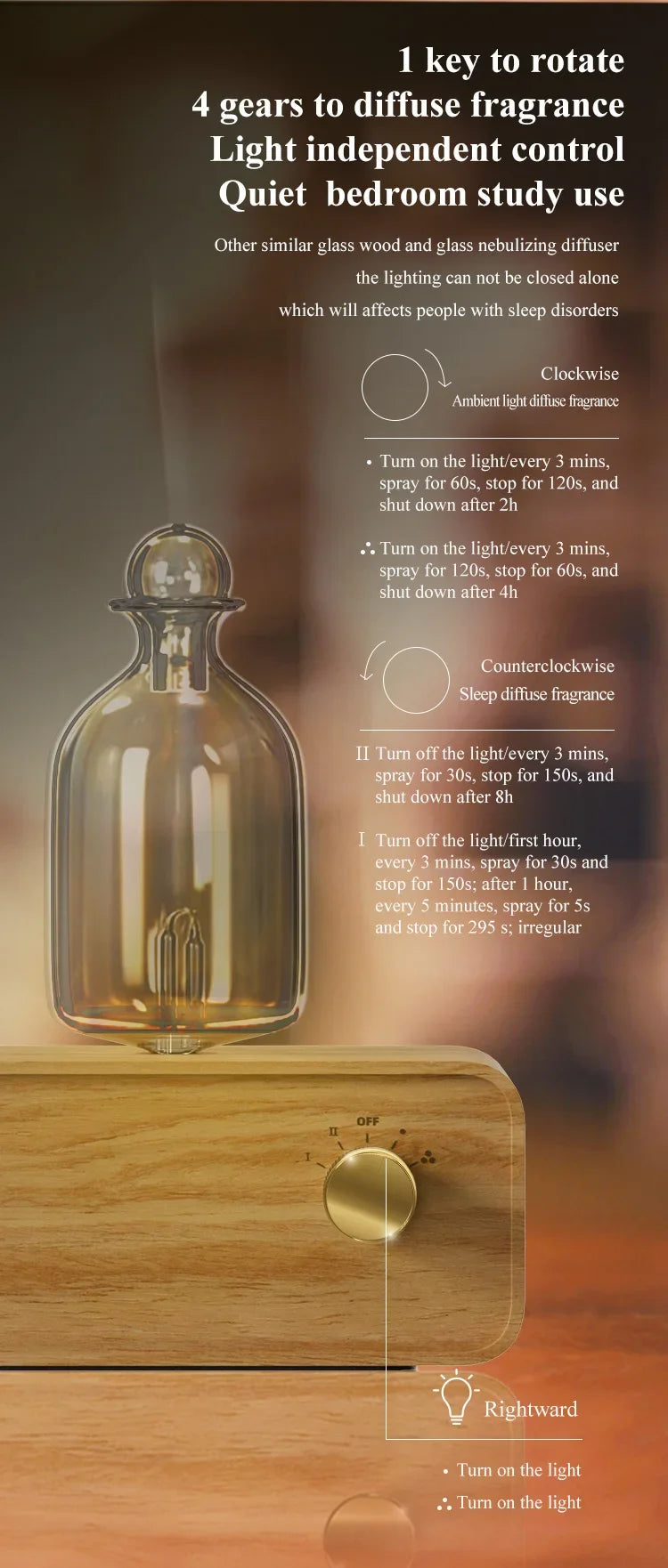 Nebulizing Essential Oil Diffuser – Battery Operated, Wood & Glass for Home & Office