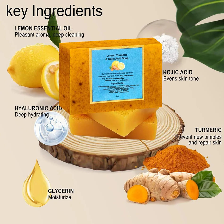2pcs Turmeric & Lemon Soap – Brightening, Acne-Fighting & Skin Toning for Face & Body