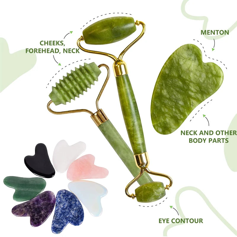 Gua Sha Jade Roller – Face, Neck & Eye Massager for Lifting & Skin Care