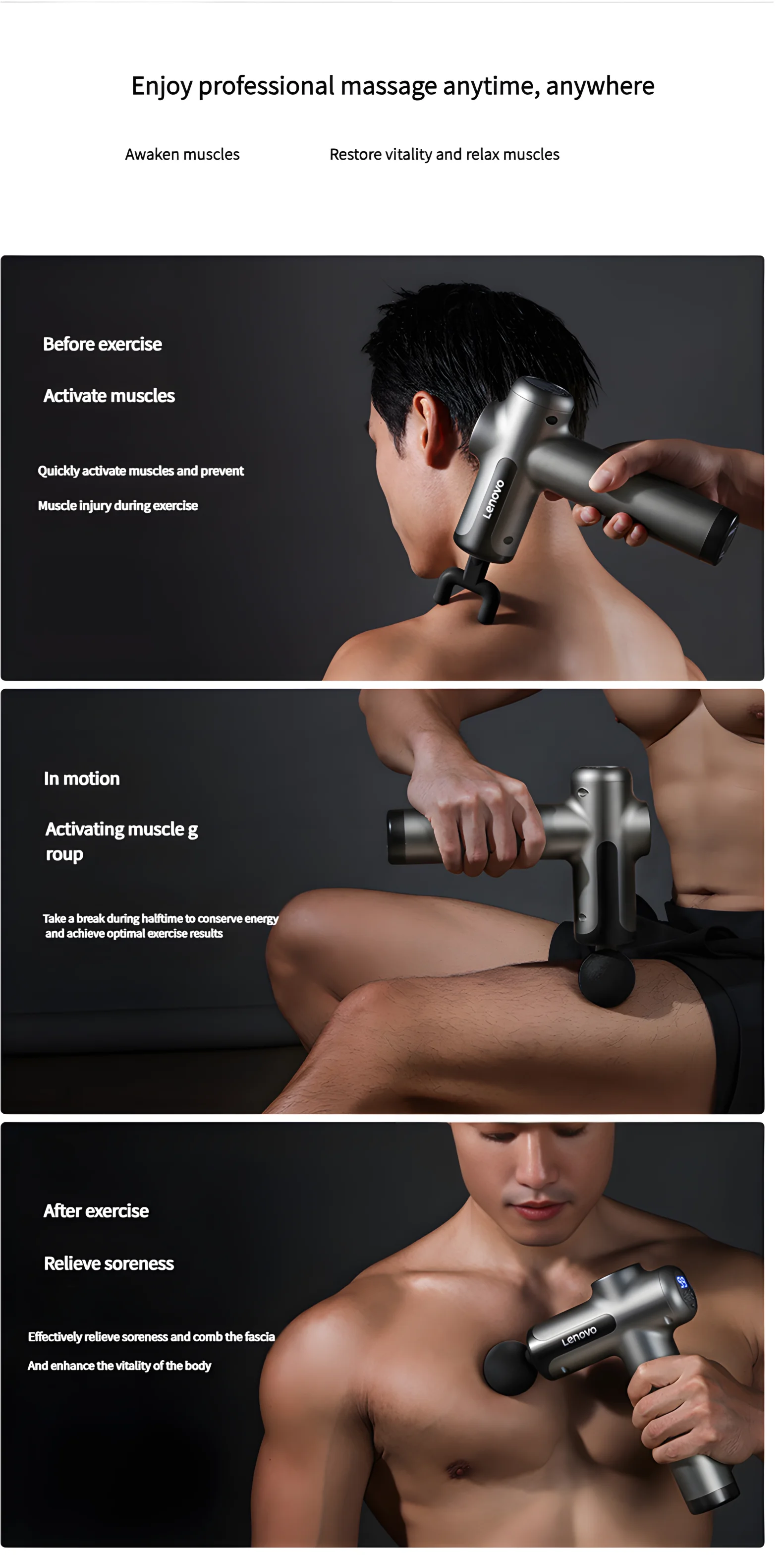 Lenovo Fascia Gun – Deep Muscle Relief & Fitness Relaxation Equipment