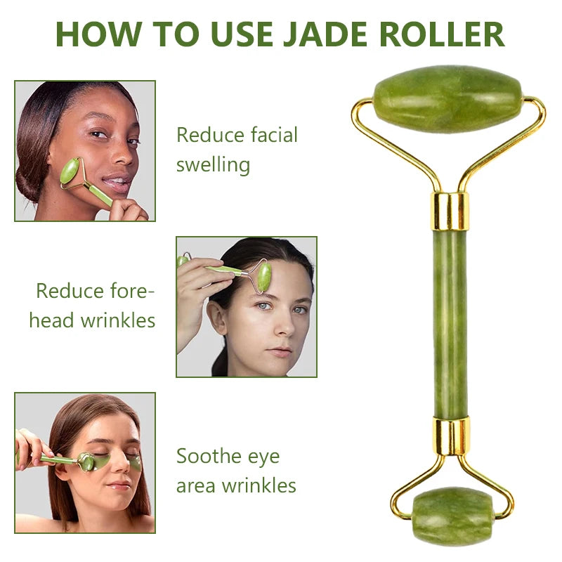 Gua Sha Jade Roller – Face, Neck & Eye Massager for Lifting & Skin Care