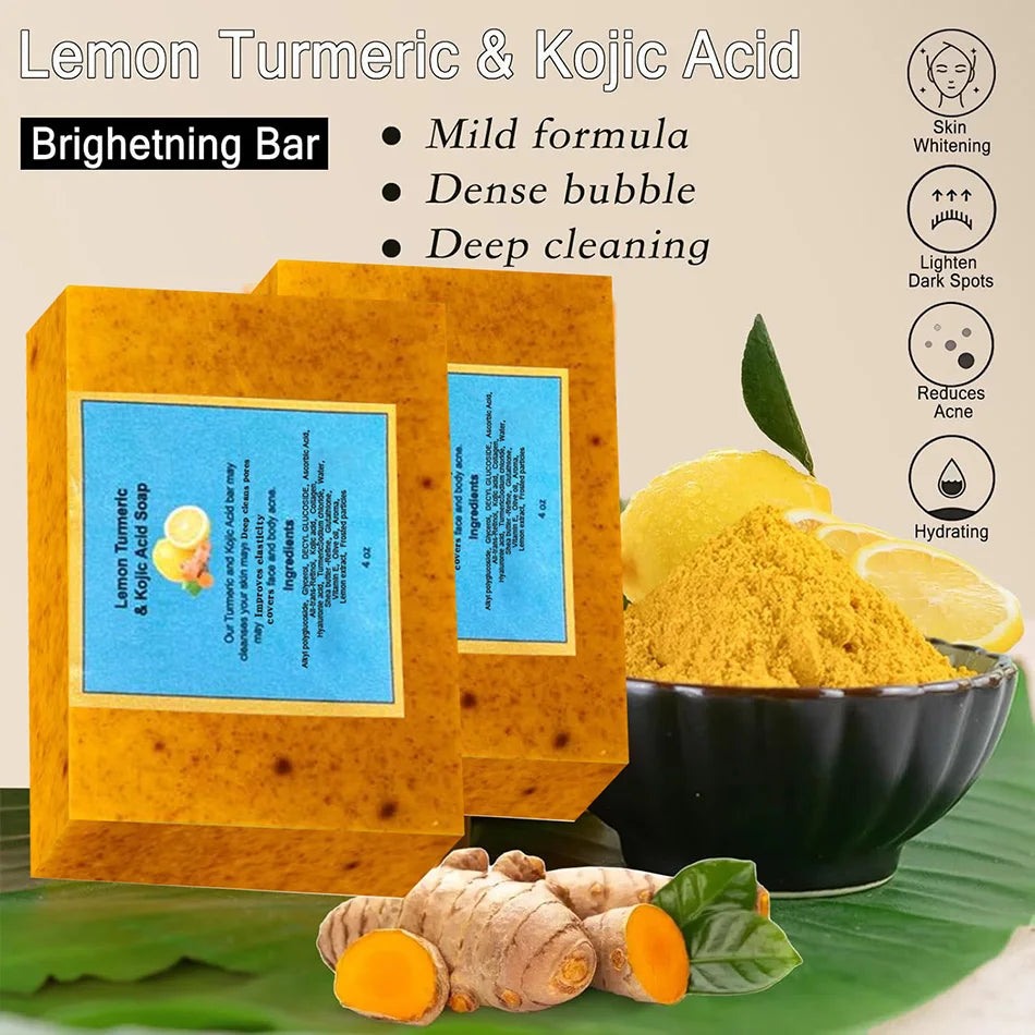 2pcs Turmeric & Lemon Soap – Brightening, Acne-Fighting & Skin Toning for Face & Body
